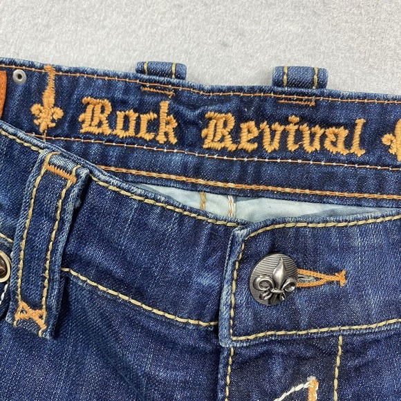 Rock Revival Jeans Mens 36 Blue Denim Pant Paul Straight Flap Pockets Distressed - Picture 9 of 16